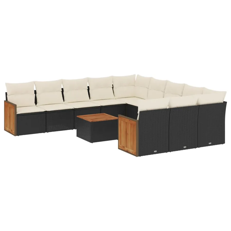 Salon de jardin 12 pcs avec coussins noir résine tressée - 2
