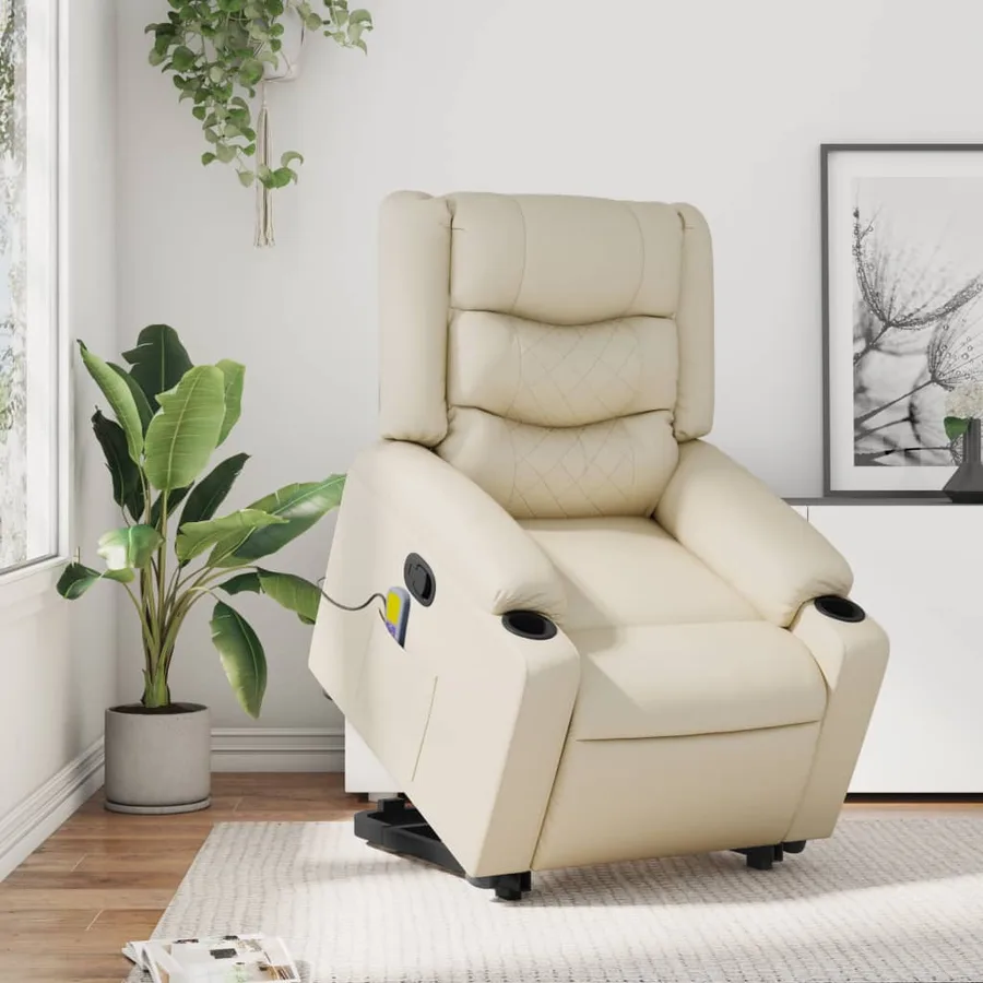 Fauteuil inclinable de massage Crème Similicuir - 16