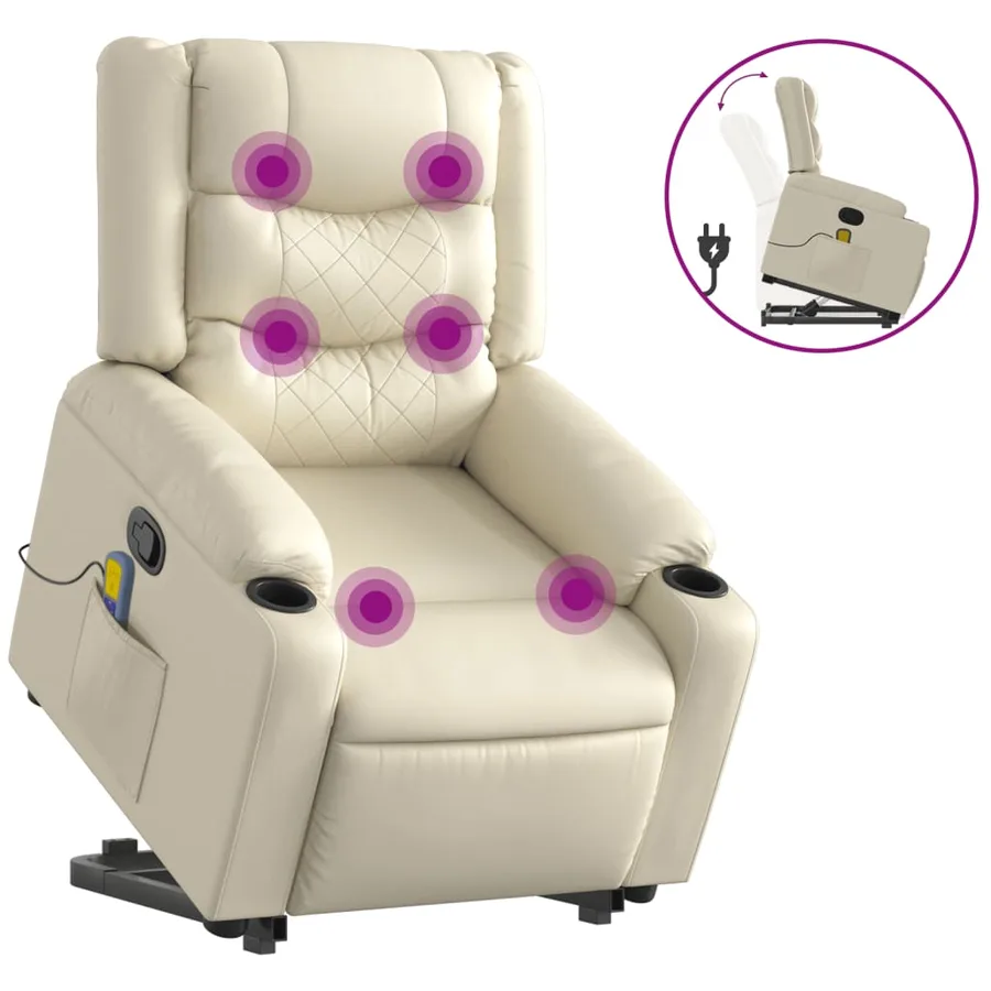 Fauteuil inclinable de massage Crème Similicuir - 2