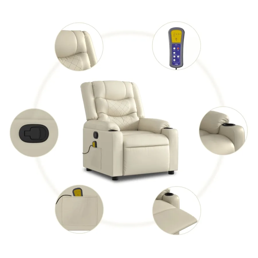 Fauteuil inclinable de massage Crème Similicuir - 8