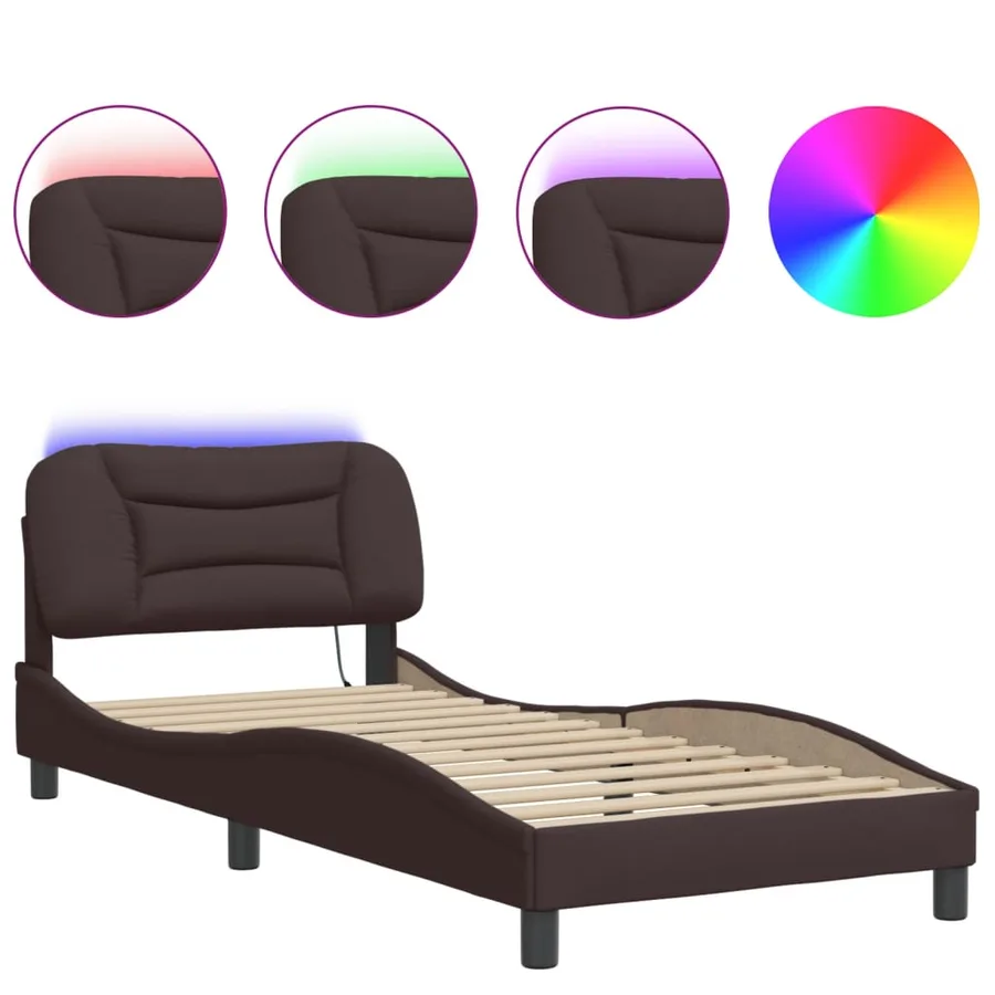 Cadre de lit avec LED sans matelas Hvar marron foncé 90x190 cm tissu - 5
