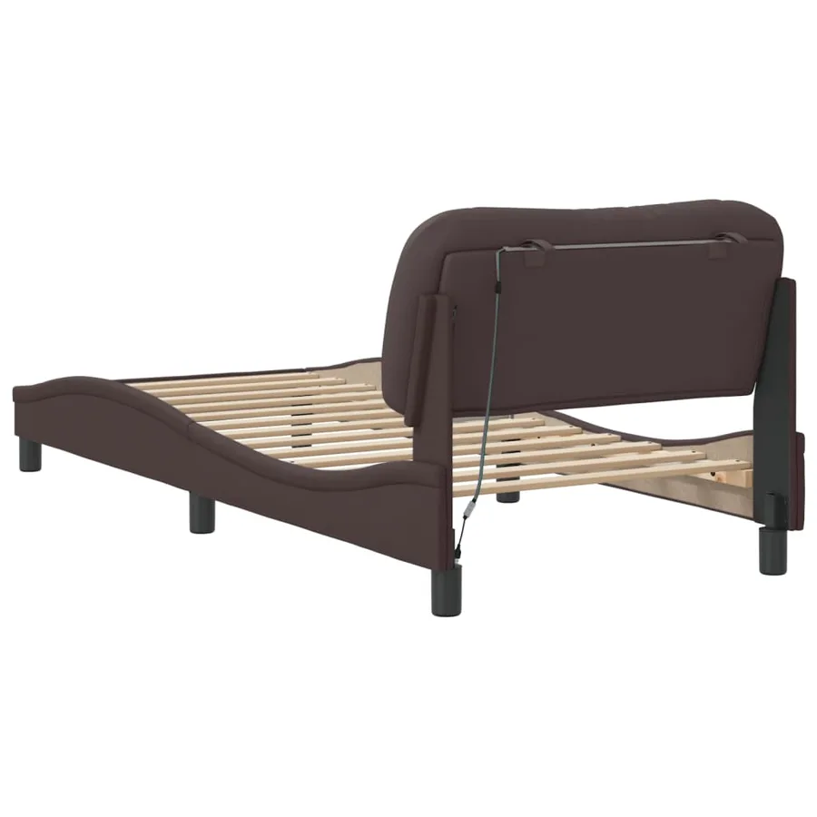 Cadre de lit avec LED sans matelas Hvar marron foncé 90x190 cm tissu - 9