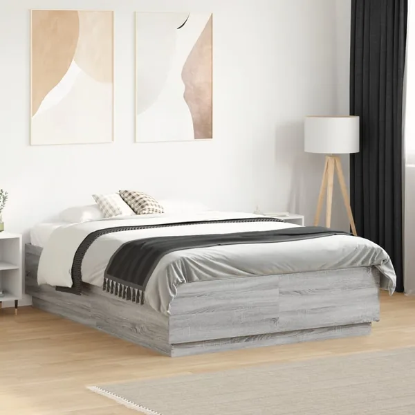 Cadre de lit avec LED sans matelas sonoma gris 120x190 cm