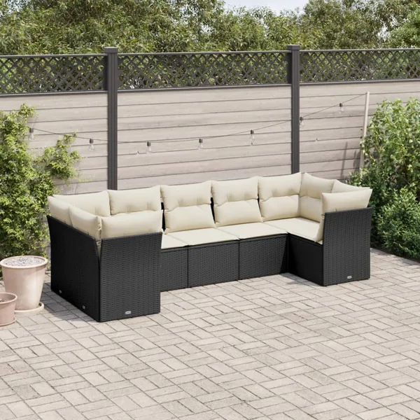 Salon de jardin 7 pcs avec coussins noir résine tressée 62 x 62 x 69 cm - 62,2 kg