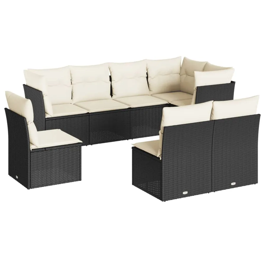 Salon de jardin 8 pcs avec coussins noir résine tressée - 2