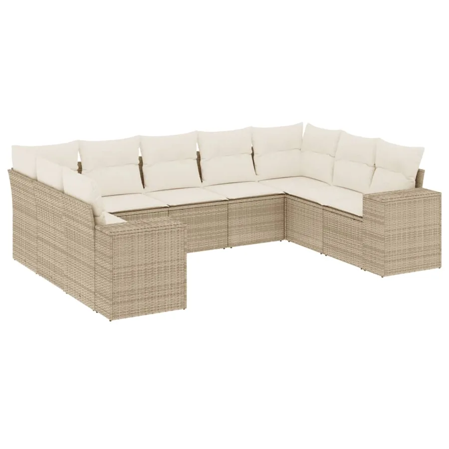 Salon de jardin avec coussins 9 pcs beige résine tressée - 2