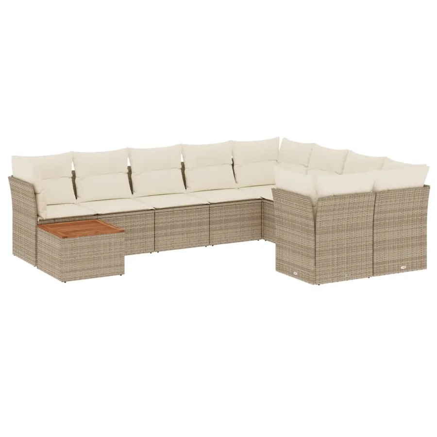 Salon de jardin avec coussins 10 pcs beige résine tressée - 2