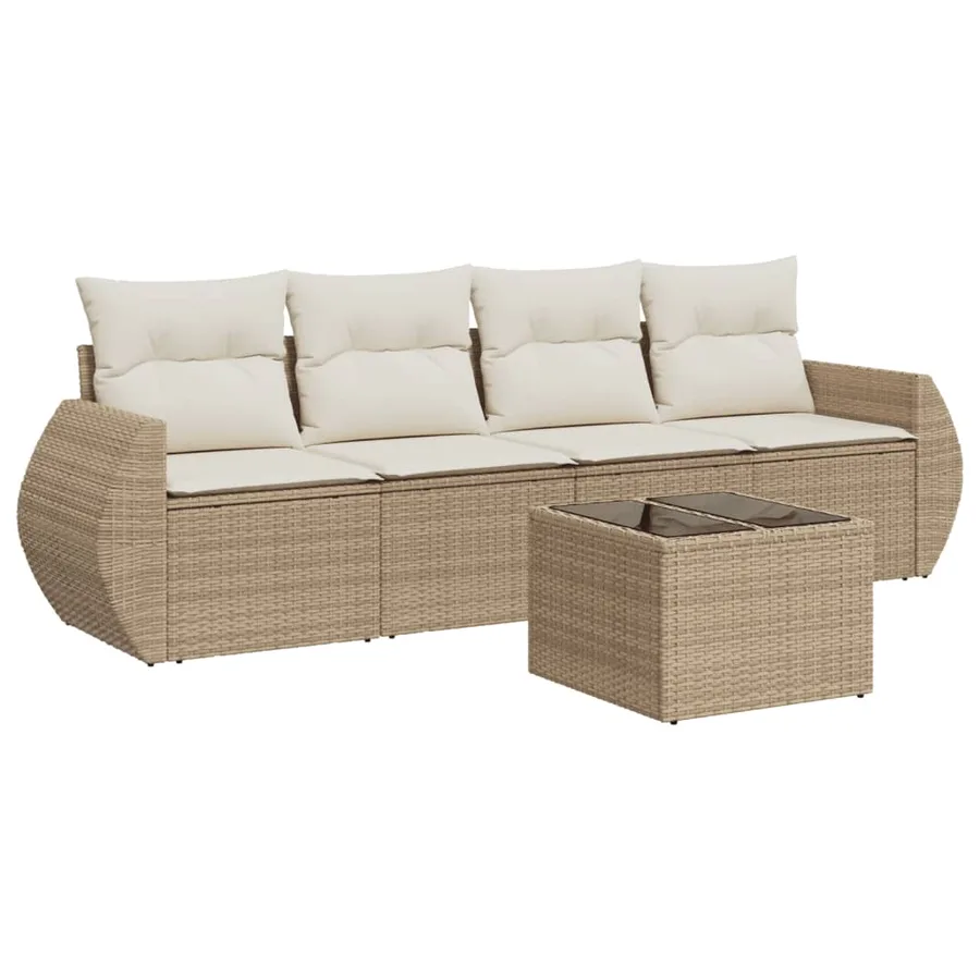 Salon de jardin avec coussins 5 pcs beige résine tressée - 2