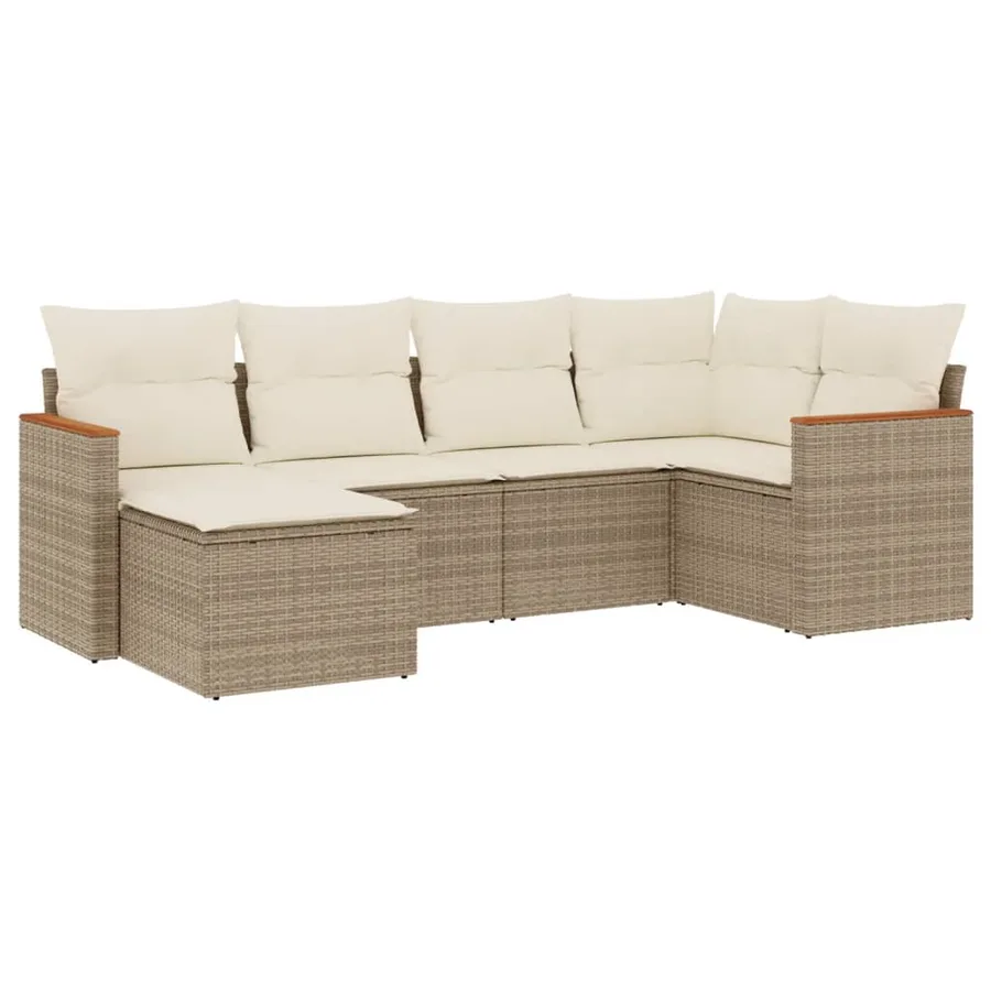 Salon de jardin avec coussins 6 pcs beige résine tressée - 2