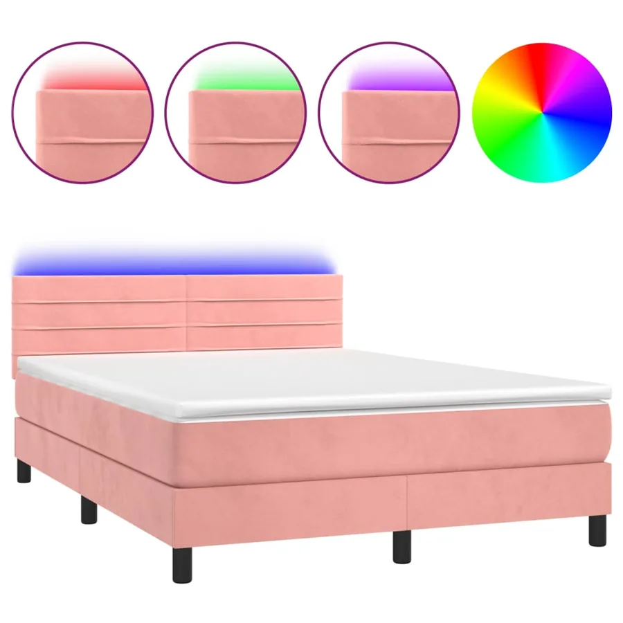 Sommier à lattes de lit avec matelas et LED Rose 140x200 cm - 2