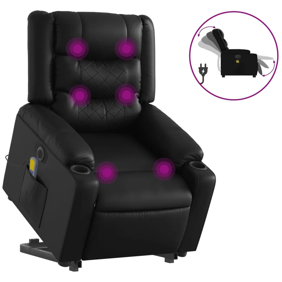 Fauteuil inclinable de massage électrique noir similicuir - 2