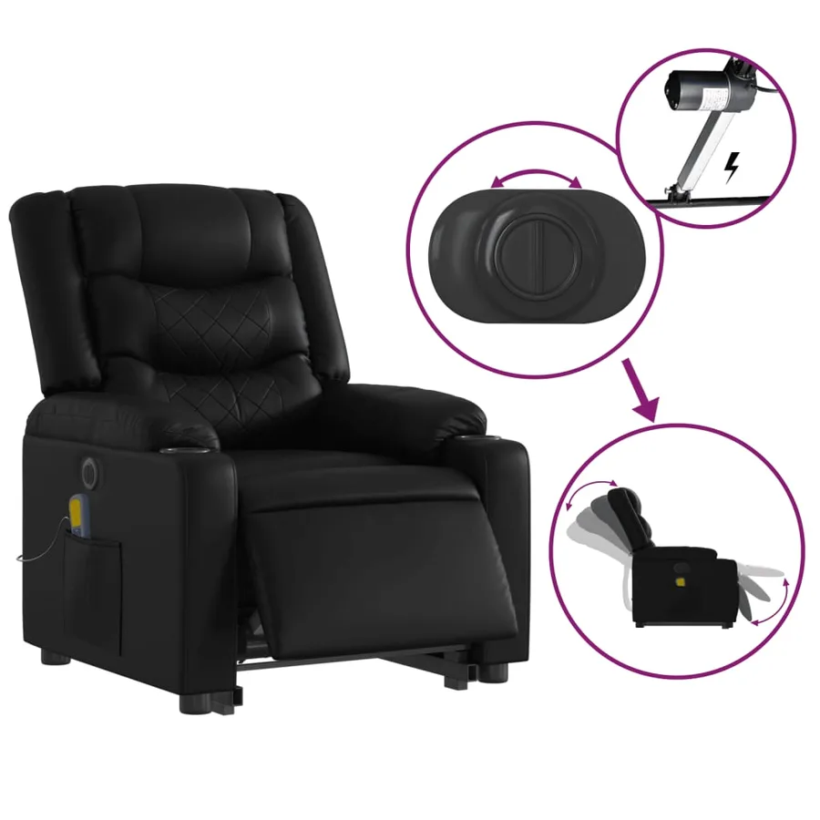 Fauteuil inclinable de massage électrique noir similicuir - 6