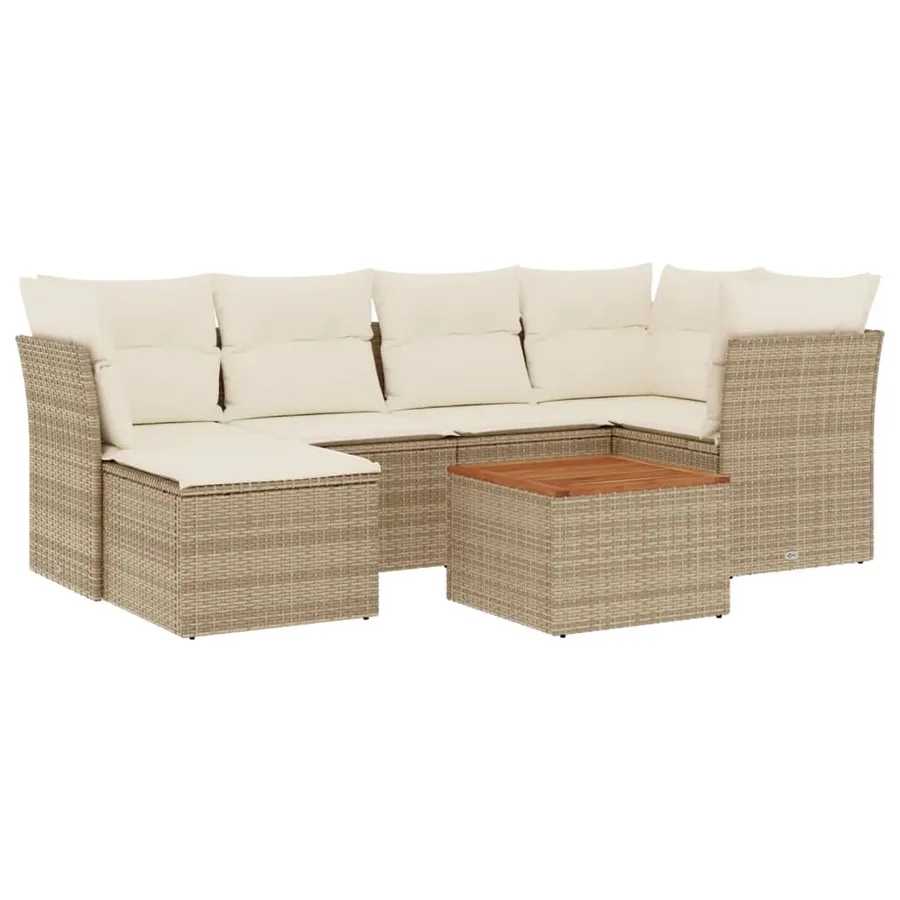 Salon de jardin avec coussins 7 pcs beige résine tressée - 2