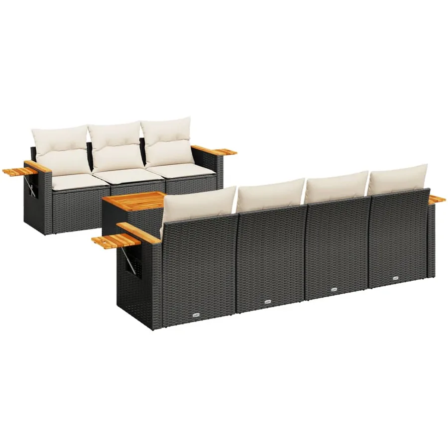 Salon de jardin 8 pcs avec coussins noir résine tressée - 2