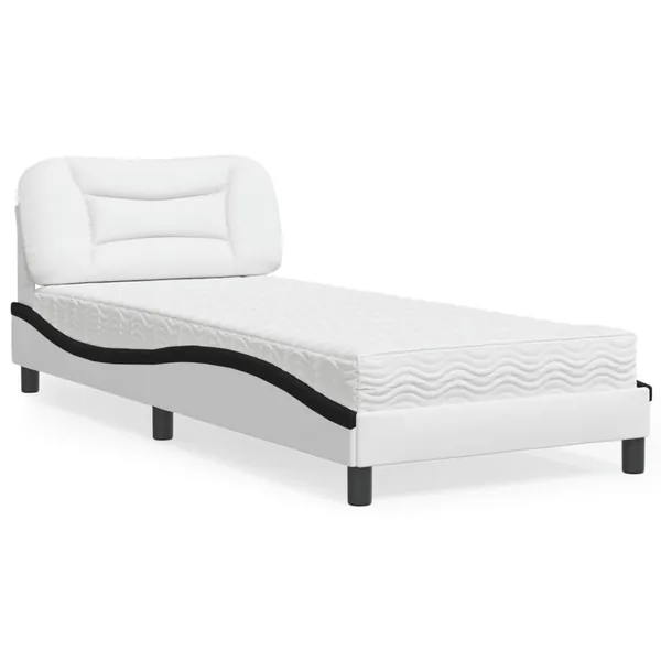 Lit avec matelas Hvar blanc et noir 90x190 cm similicuir