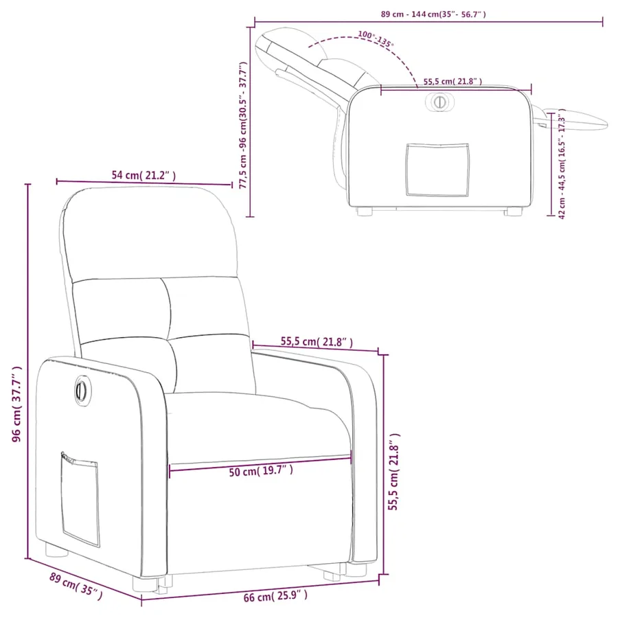 Fauteuil inclinable électrique marron foncé tissu - 17