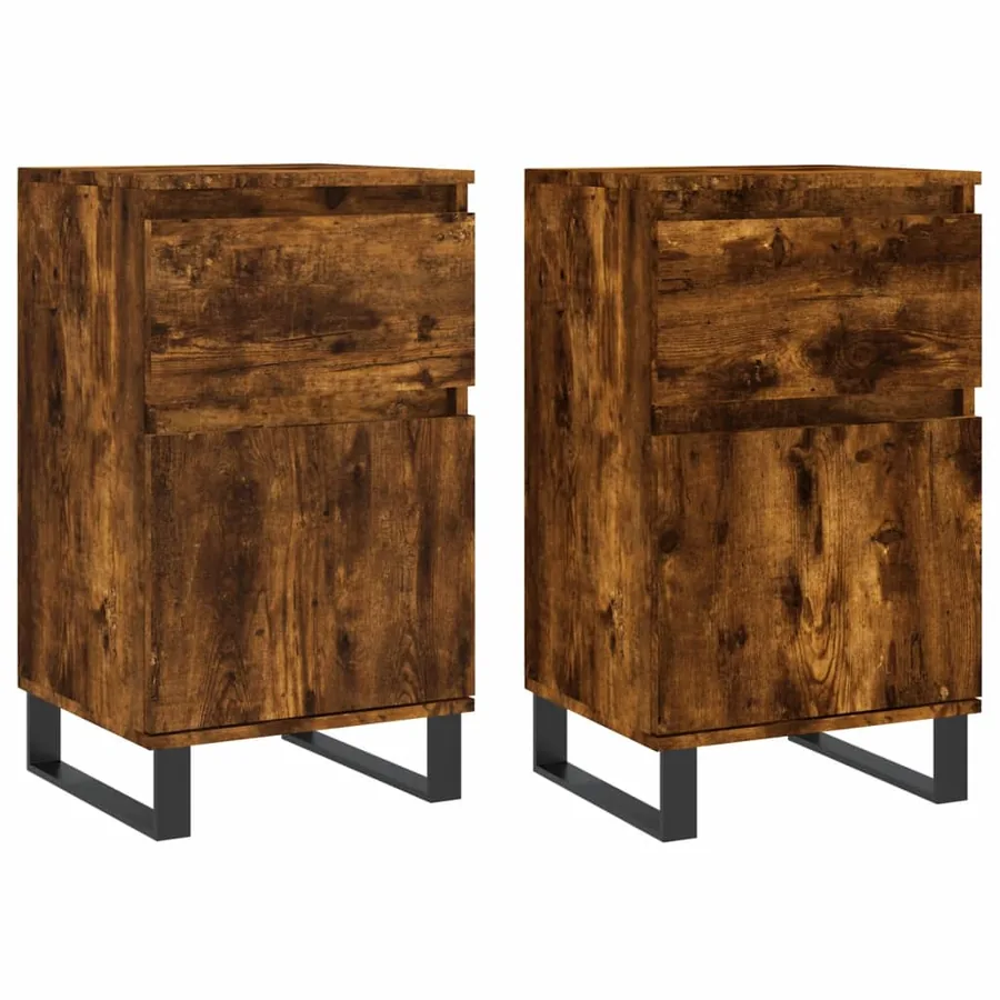 Buffets 2 pcs chêne fumé 40x35x70 cm bois d'ingénierie - 2