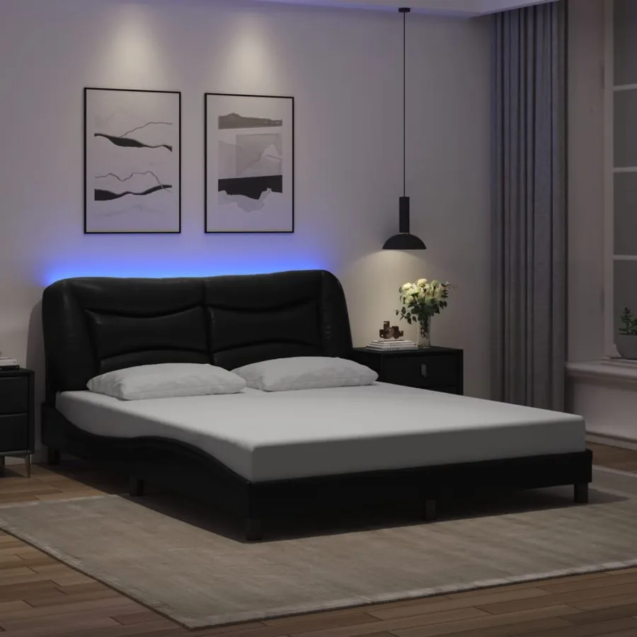 Cadre de lit avec LED sans matelas Hvar noir 160x200 cm