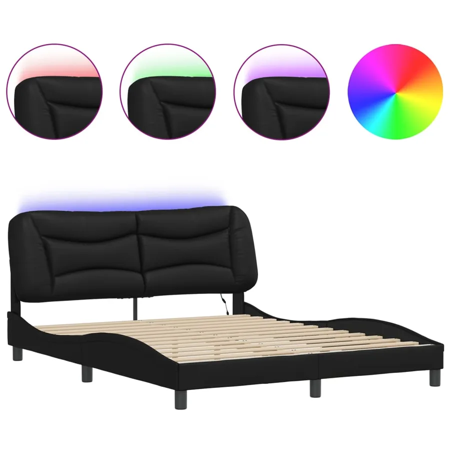 Cadre de lit avec LED sans matelas Hvar noir 160x200 cm - 2