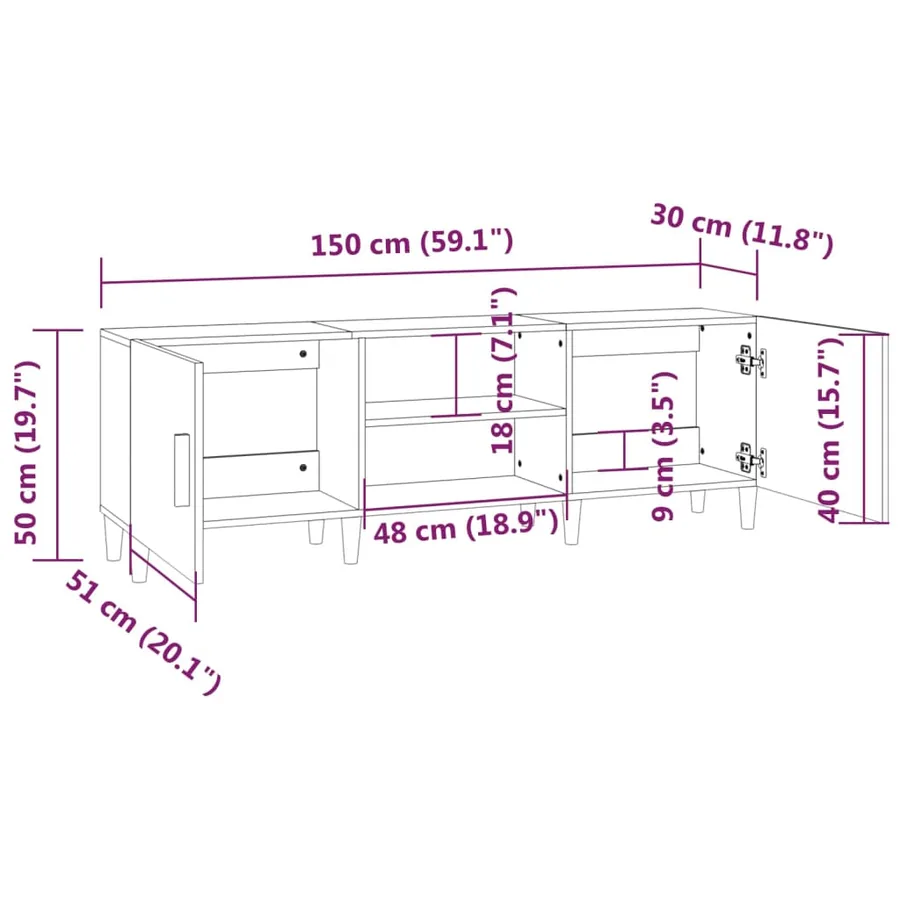 Meuble TV Blanc 150x30x50 cm Bois d'ingénierie - 8