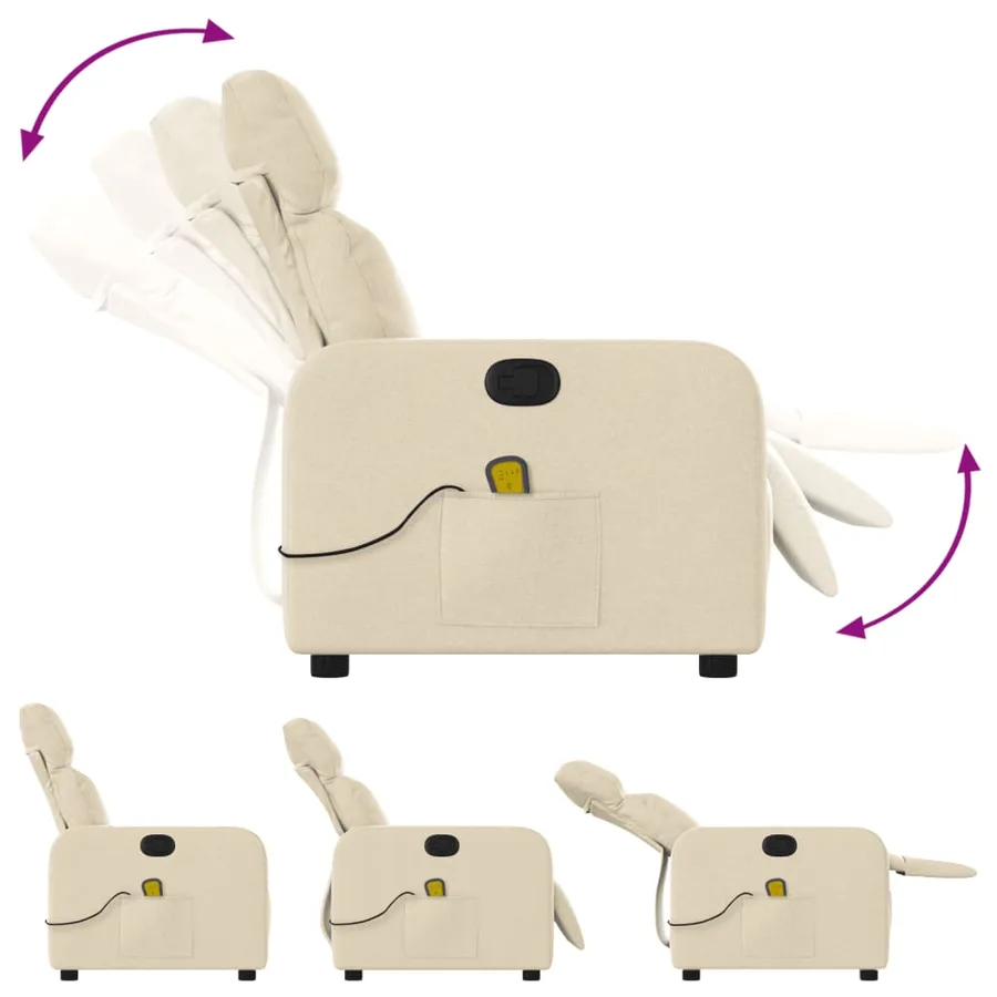 Fauteuil de massage inclinable Crème Tissu - 5