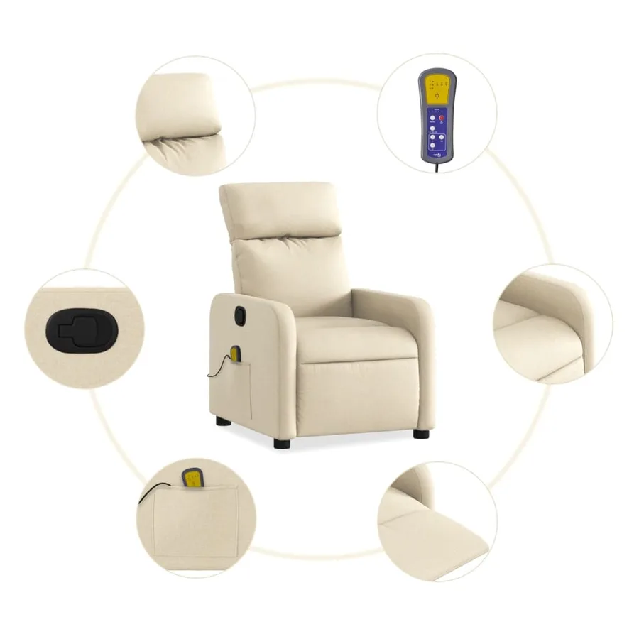 Fauteuil de massage inclinable Crème Tissu - 6