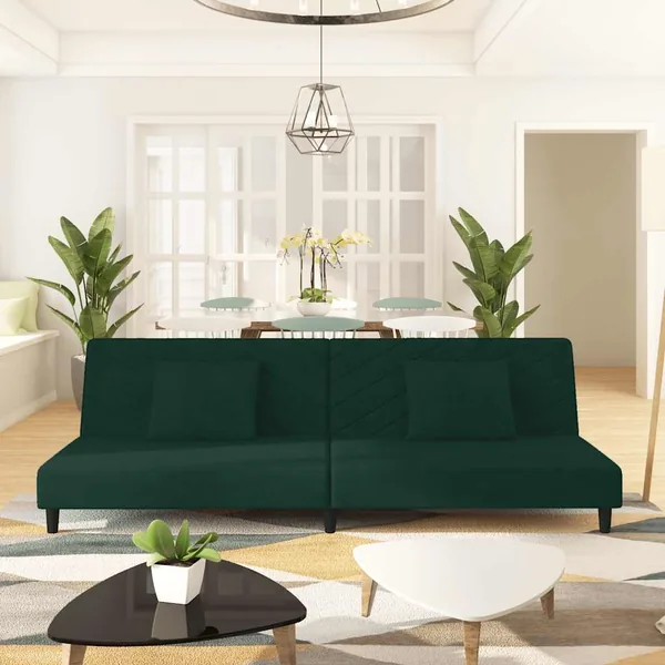 Canapé-lit à 2 places avec deux oreillers Vert foncé Velours