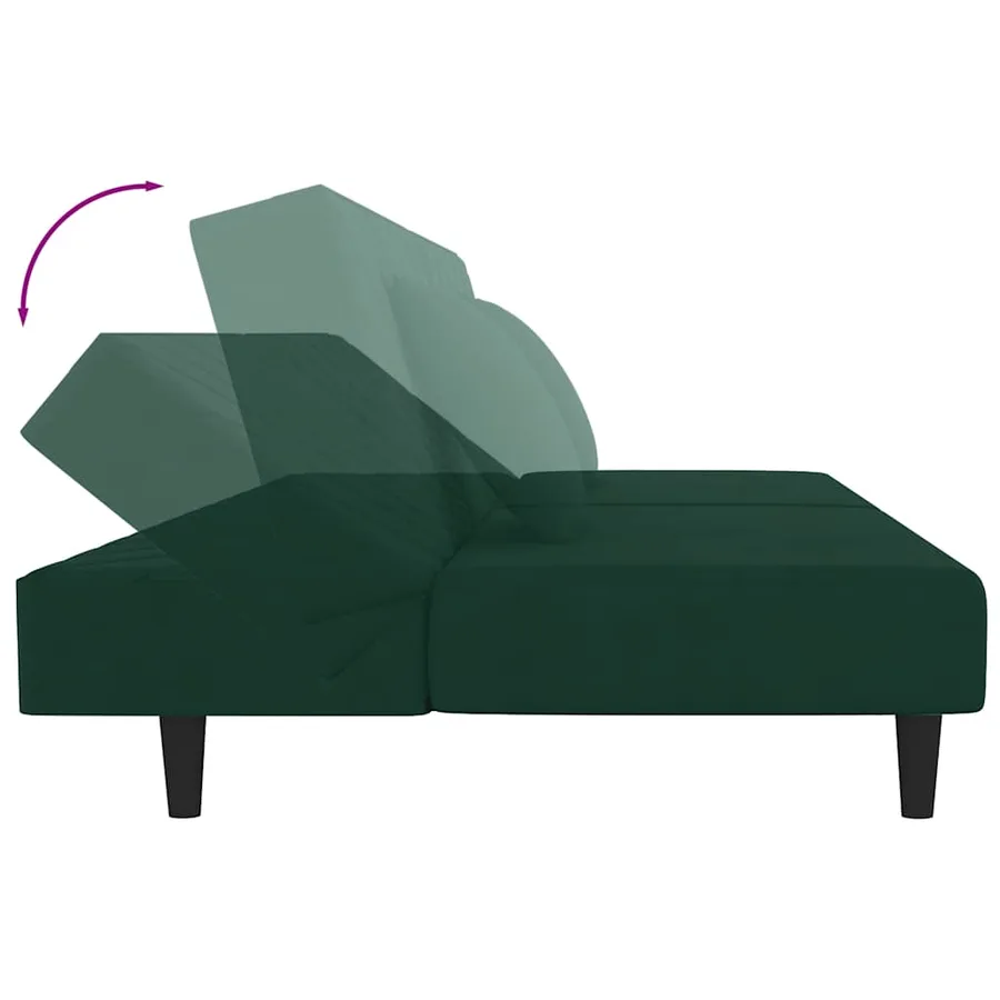 Canapé-lit à 2 places avec deux oreillers Vert foncé Velours - 7