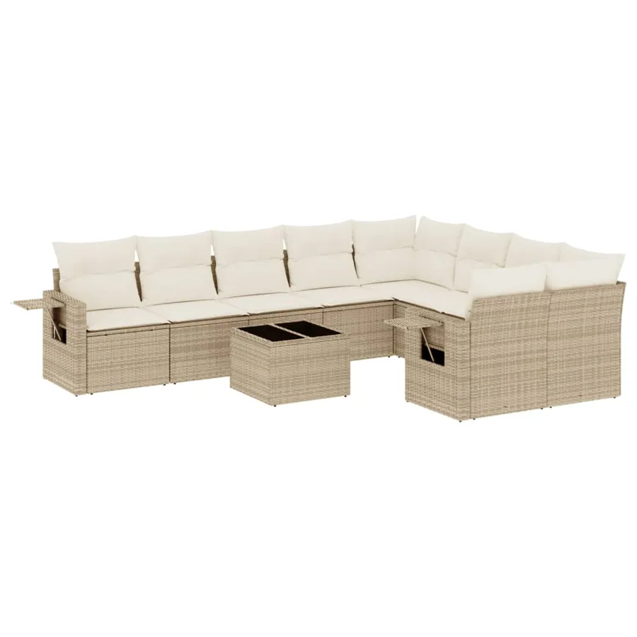 Salon de jardin avec coussins 10 pcs beige résine tressée - 2