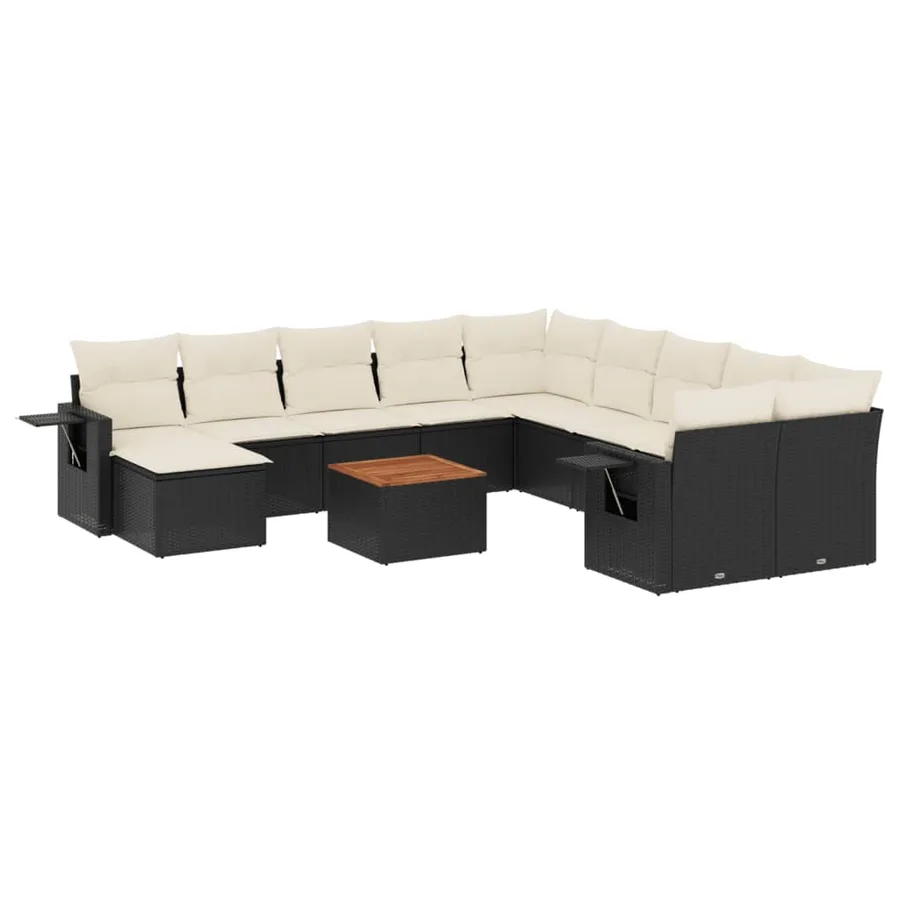 Salon de jardin 12 pcs avec coussins noir résine tressée - 2