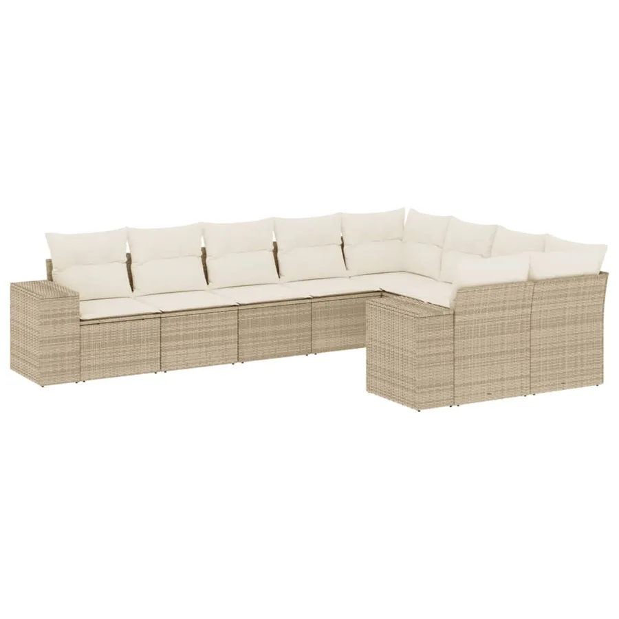 Salon de jardin avec coussins 9 pcs beige résine tressée - 2