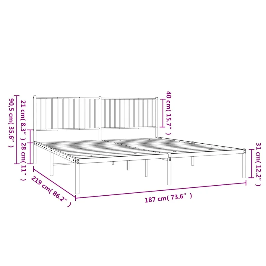 Cadre de lit métal sans matelas et tête de lit blanc 183x213 cm - 11