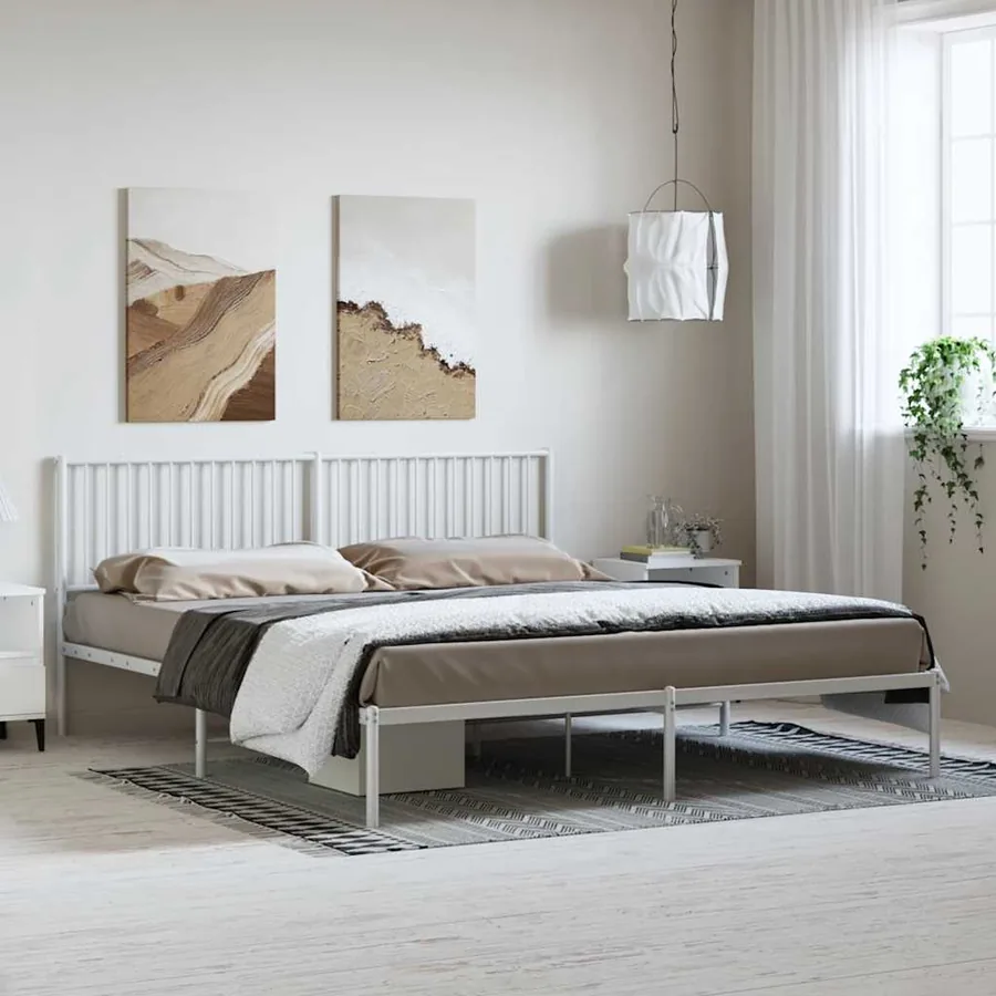 Cadre de lit métal sans matelas et tête de lit blanc 183x213 cm - 3