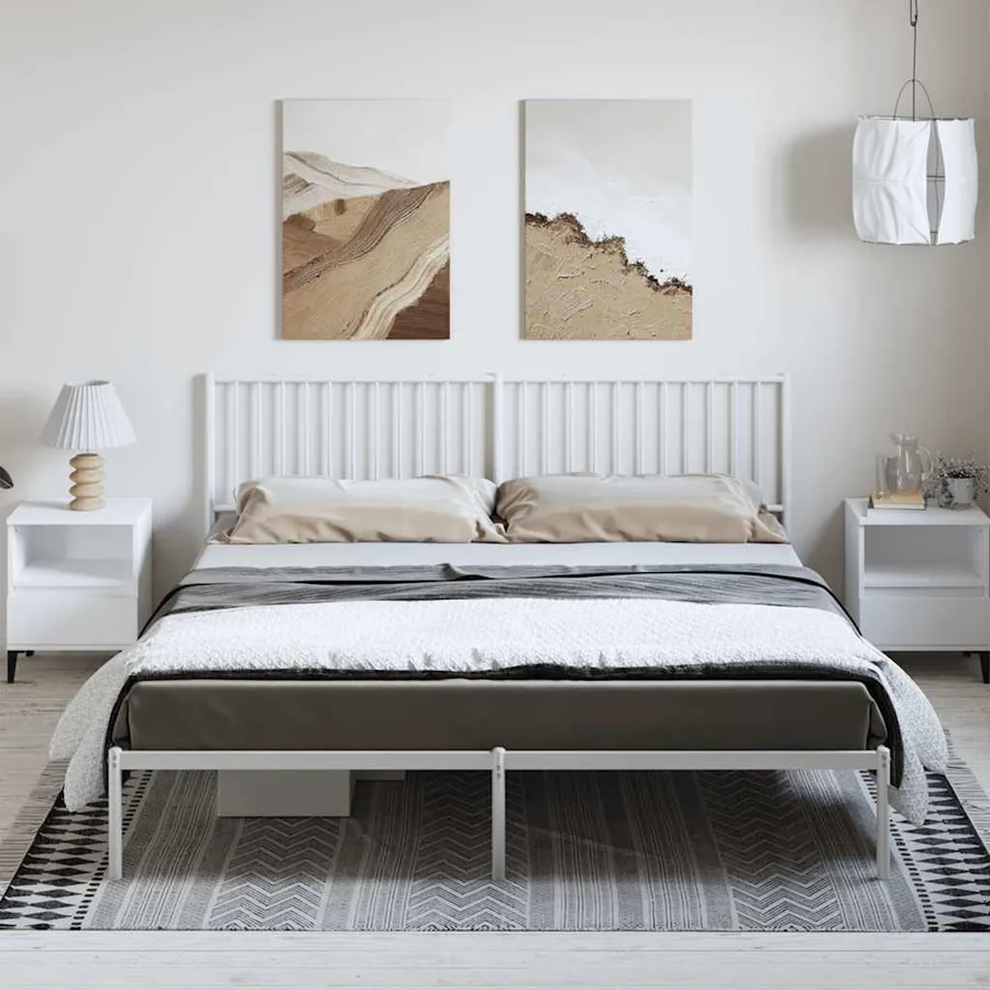Cadre de lit métal sans matelas et tête de lit blanc 183x213 cm - 5