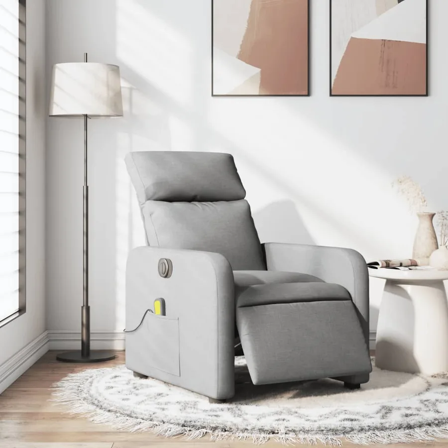 Fauteuil de massage inclinable électrique gris clair tissu - 15