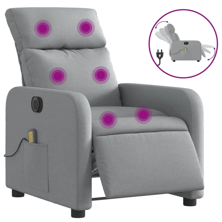 Fauteuil de massage inclinable électrique gris clair tissu - 2