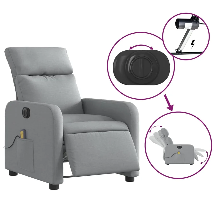 Fauteuil de massage inclinable électrique gris clair tissu - 6