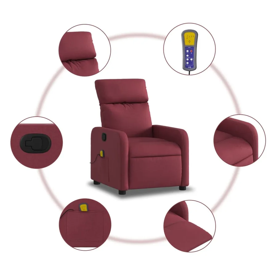 Fauteuil de massage inclinable Rouge bordeaux Tissu - 6