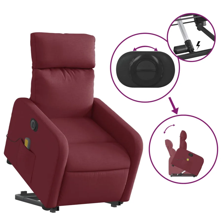 Fauteuil inclinable de massage électrique Rouge bordeaux Tissu - 11