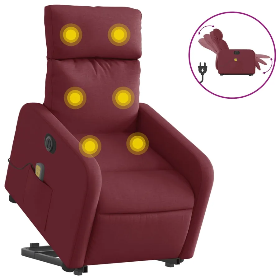 Fauteuil inclinable de massage électrique Rouge bordeaux Tissu - 2