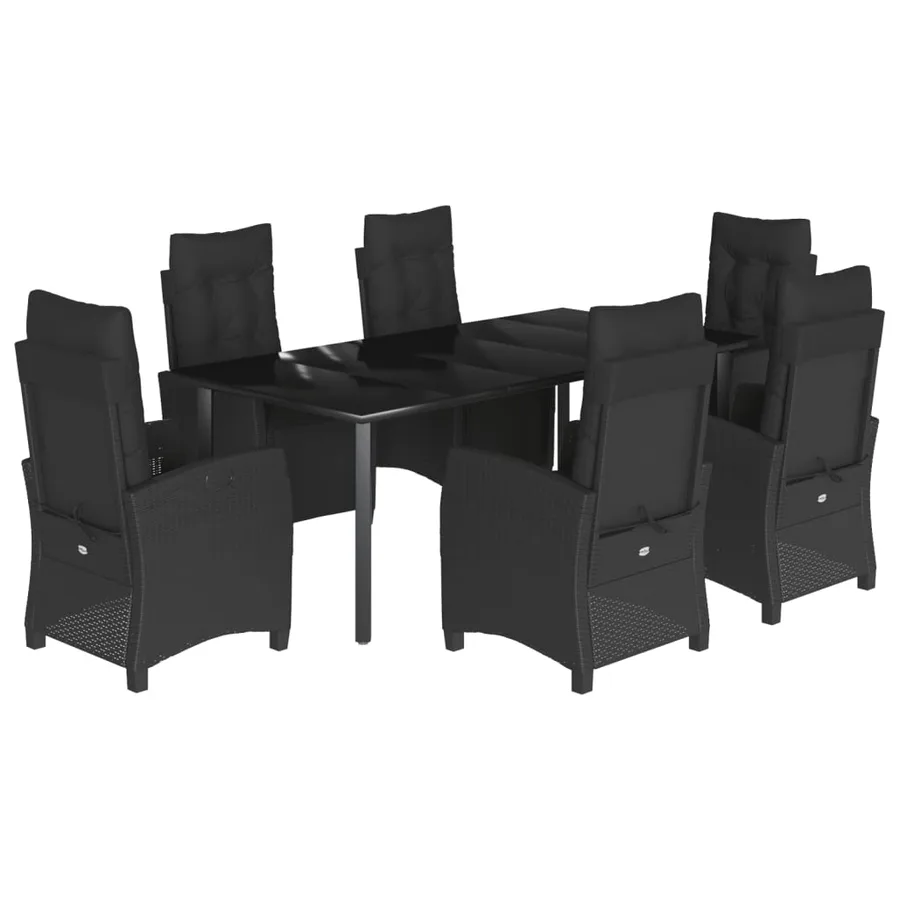 Ensemble à manger de jardin coussins 7pcs Noir Résine tressée - 2