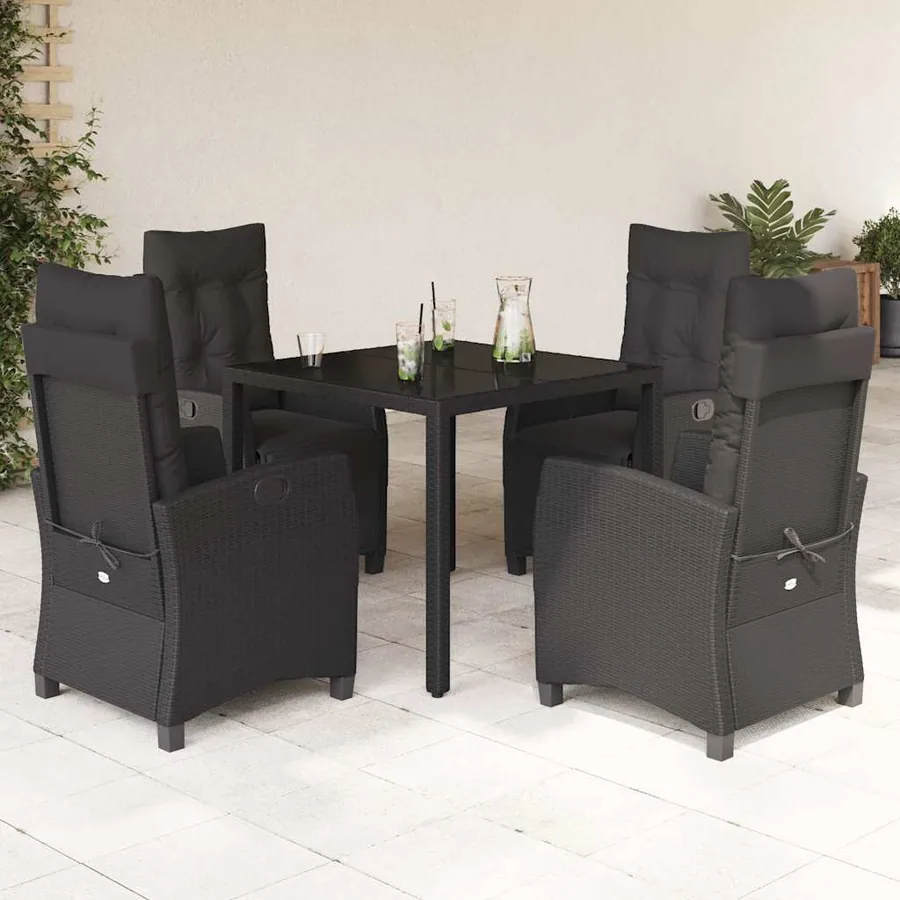 Ensemble à manger de jardin coussins 5pcs Noir Résine tressée
