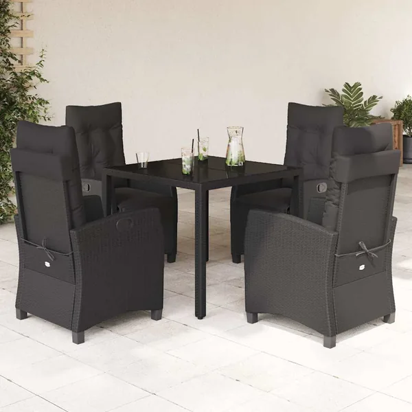 Ensemble à manger de jardin coussins 5pcs Noir Résine tressée