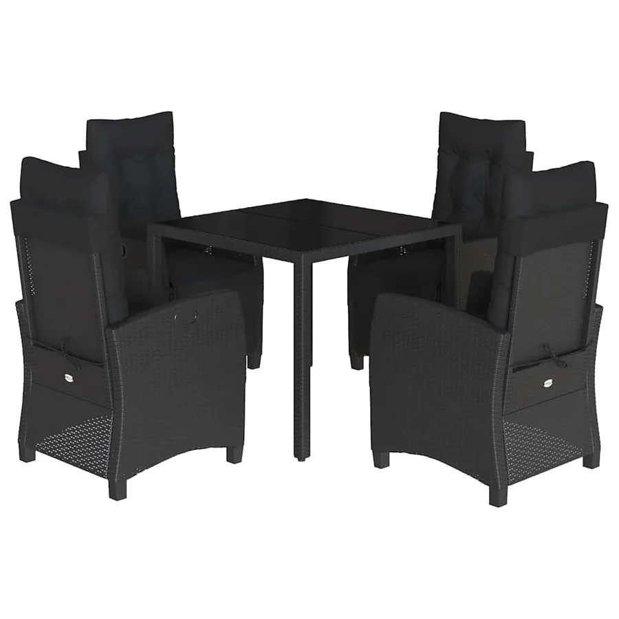 Ensemble à manger de jardin coussins 5pcs Noir Résine tressée - 2