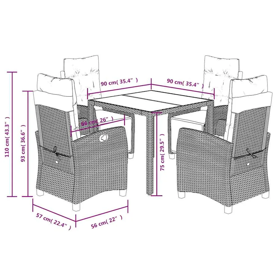 Ensemble à manger de jardin coussins 5pcs Noir Résine tressée - 9