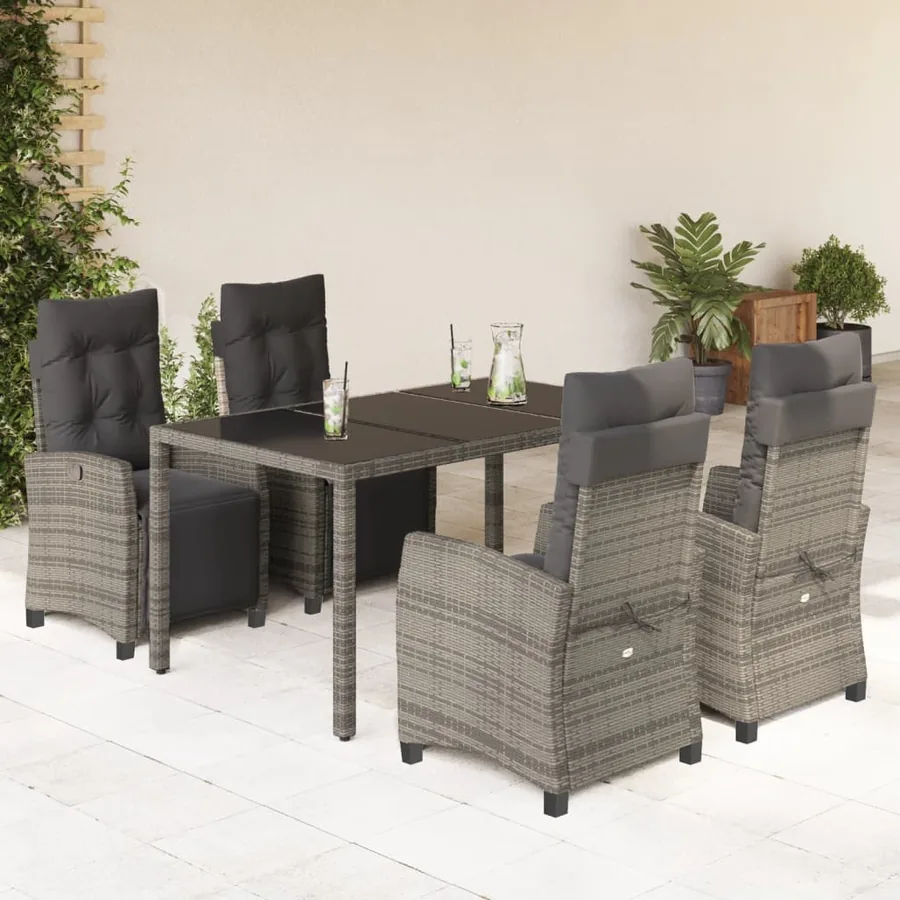 Ensemble à manger de jardin 5 pcs coussins gris résine tressée