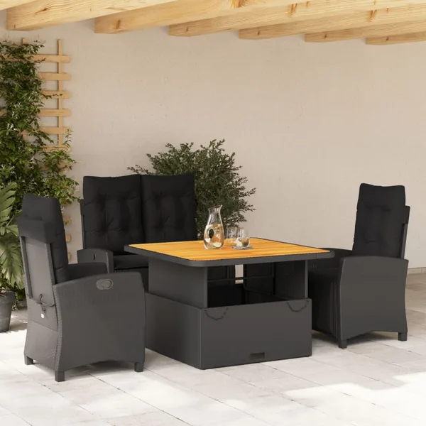 Ensemble à manger de jardin 4 pcs avec coussins noir