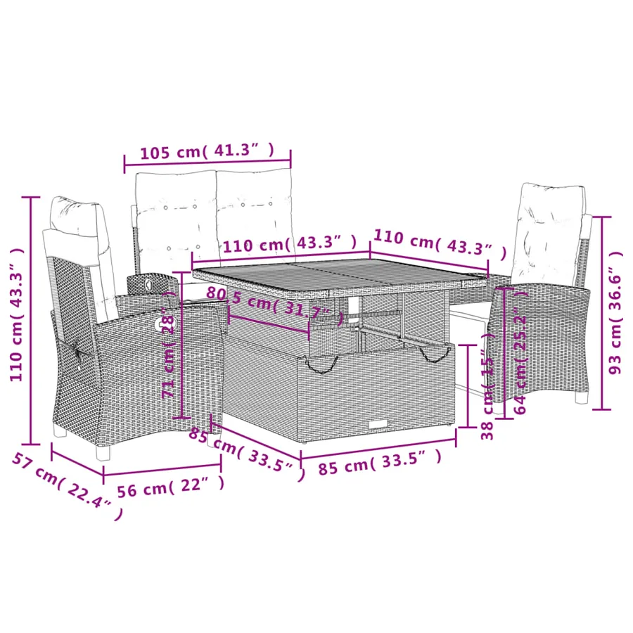 Ensemble à manger de jardin 4 pcs avec coussins noir - 9