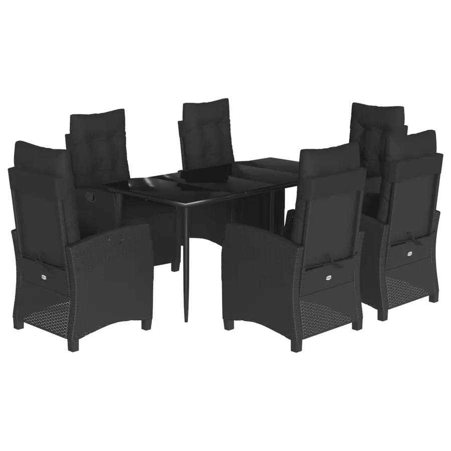 Ensemble à manger de jardin coussins 7pcs Noir Résine tressée - 2