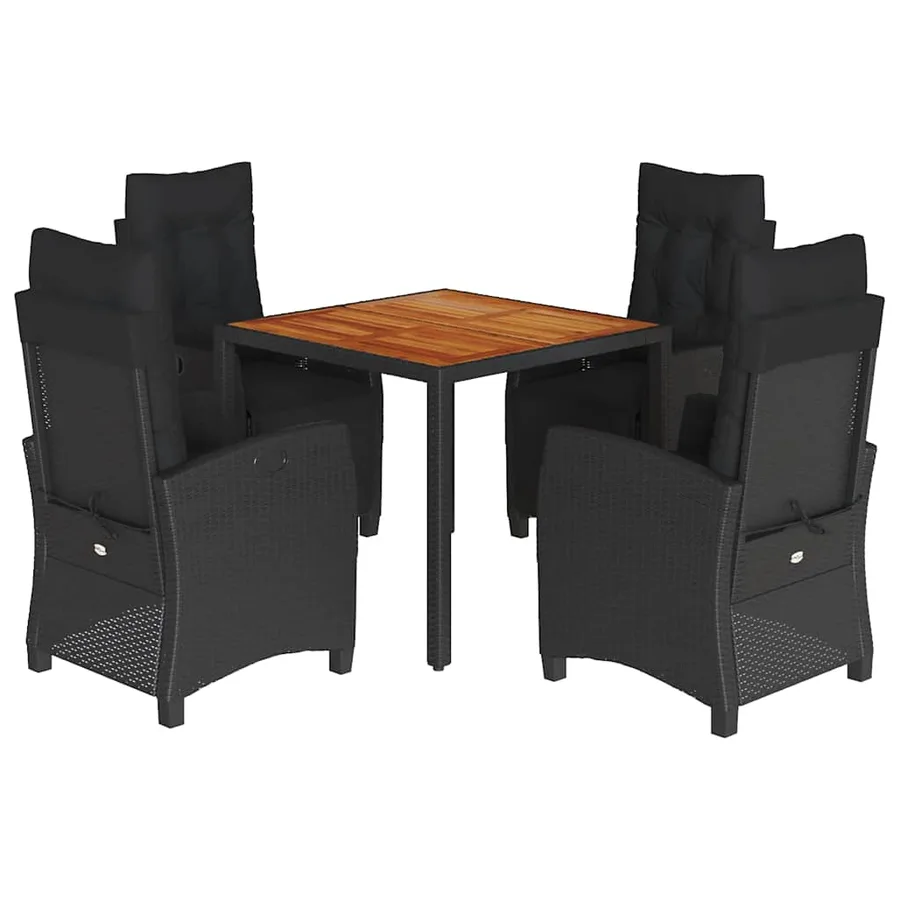 Ensemble à manger de jardin coussins 5pcs Noir Résine tressée - 2